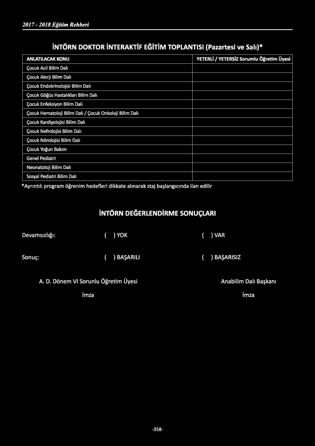 İNTÖRN DOKTOR İNTERAKTİF EĞİTİM TOPLANTISI ( ve )* ANLATILACAK KONU YETERLİ / YETERSİZ Sorumlu Öğretim Üyesi Çocuk Acil Bilim Dalı Çocuk Alerji Bilim Dalı Çocuk Endokrinolojisi Bilim Dalı Çocuk Göğüs