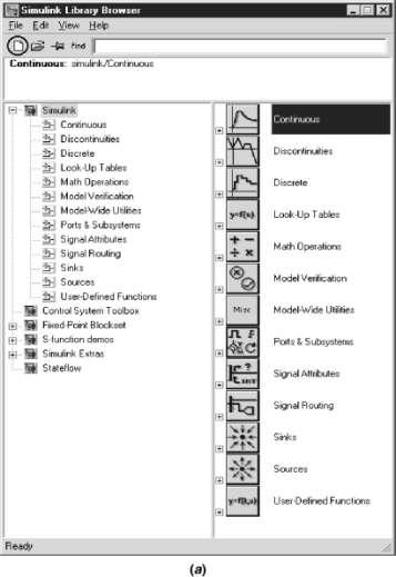 Bu ikon tıklandığında aşağıdaki şekilde görülen Simulink Library Browser penceresi açılır. Bu pencere, tüm blokları içeren kütüphaneleri barındırır.