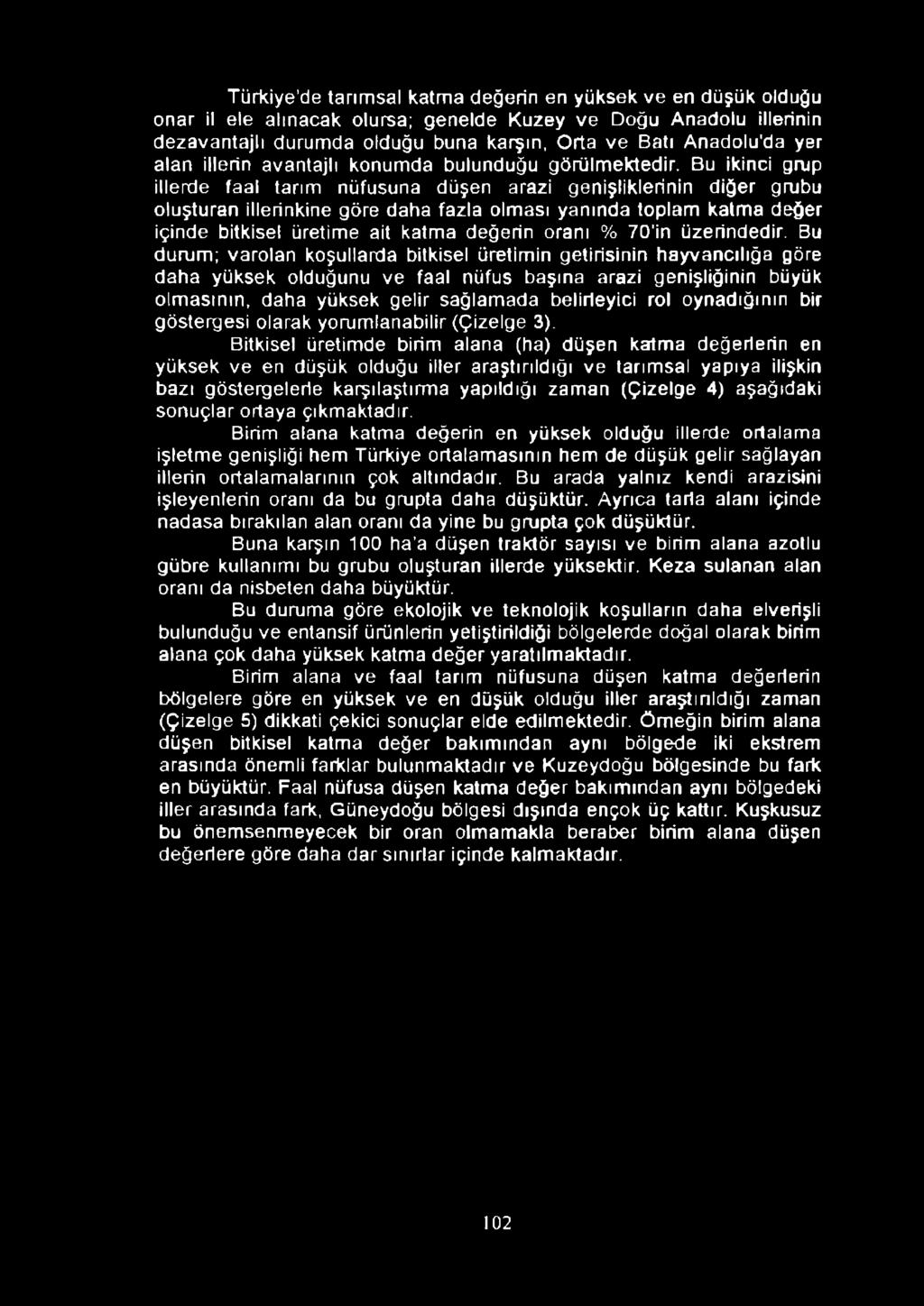 Türkiye de tarımsal katma değerin en yüksek ve en düşük olduğu onar il ele alınacak olursa; genelde Kuzey ve Doğu Anadolu illerinin dezavantajlı durumda olduğu buna karşın, Orta ve Batı Anadolu'da