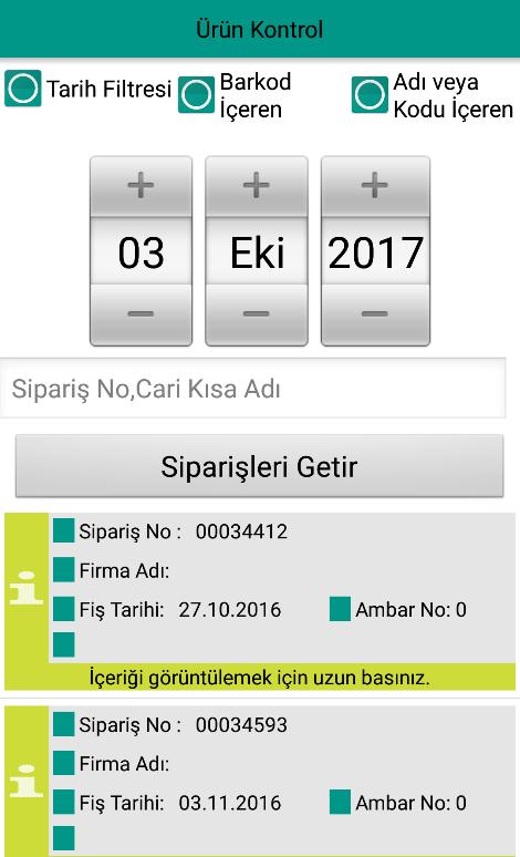 Ayrı bir ayarı ise üzerine tıklanarak kayıtın var olup olmadığı bilinir. Parti numarası varsa kayıt var olarak gözükür. Parti numarası yoksa yeni kayıt ekranıyla kaydedilebilir.