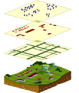 Mekansal nesneler bilgi katmanları veya temalar halinde düzenlenir.