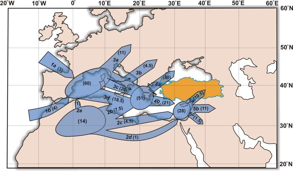 Akdeniz siklonlarının oluşma ve/ya da toplanma alanları ve