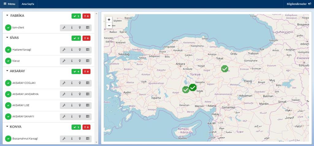 TEK MERKEZDEN KONTROL Antra Kavşak Kontrol cihazı trafficonmap serverı ile şehirde bulunan tüm kavşak kontrol cihazlarınızı tek merkezden kontrol edebilme özelliğine sahiptir.