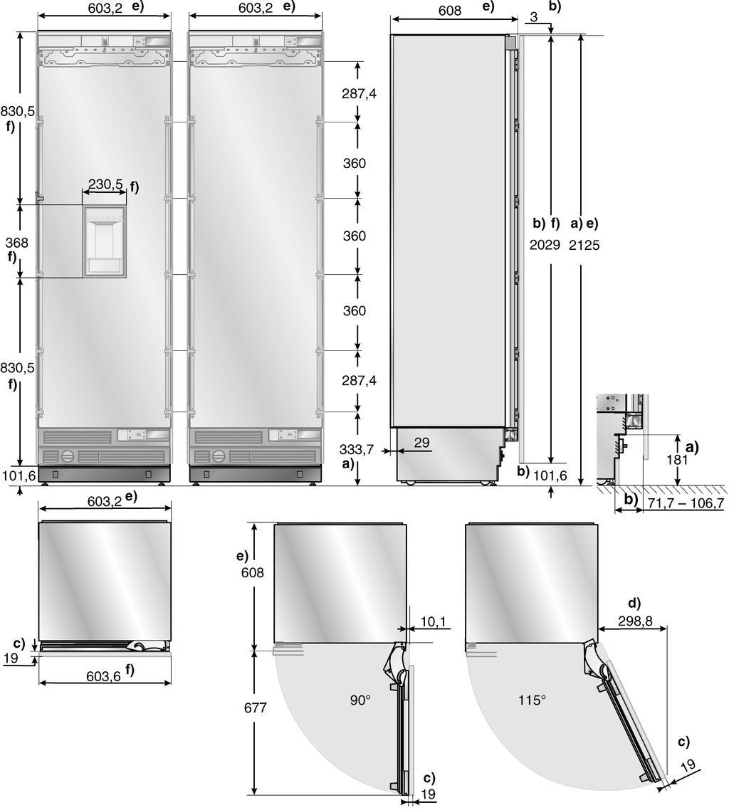 60,3 cm cihazlar buz ve su sebili dahil/hariç buzdolaplarý ve derin dondurucular Açýklama: Boydan boya beyaz eþya cephesine sahip bir örnek tasvir edilmiþtir.