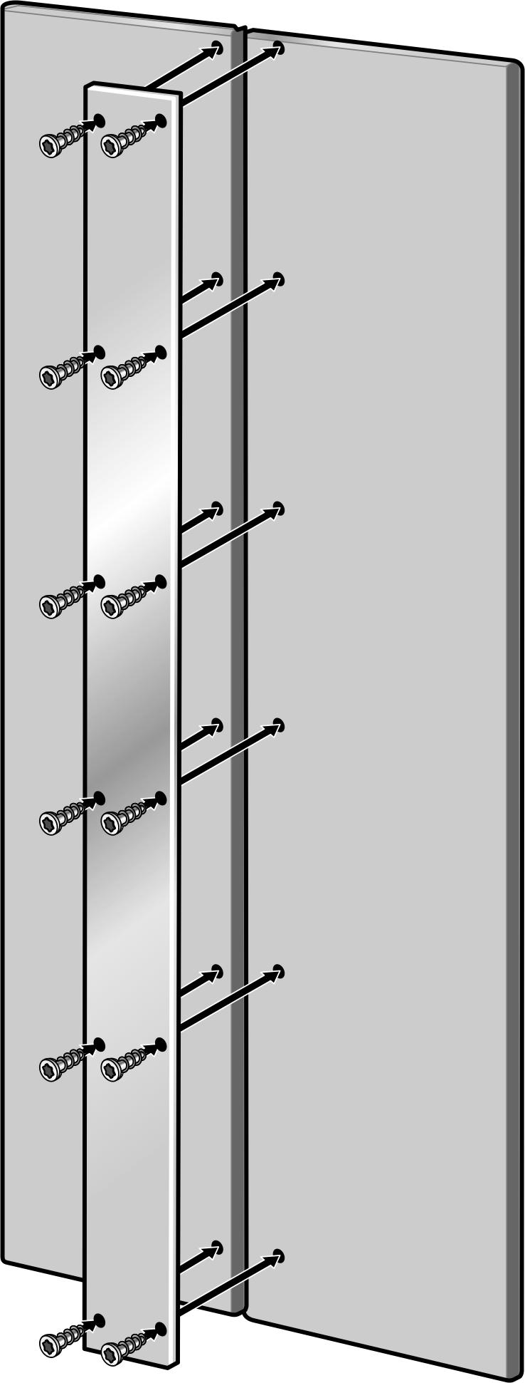 Metal þeridin dolap kapaklarýna takýlmasý sýrasýnda, vidalarýn mümkün olan maksimum uzunluðuna ve deliklerin pozisyonuna dikkat edilmelidir.