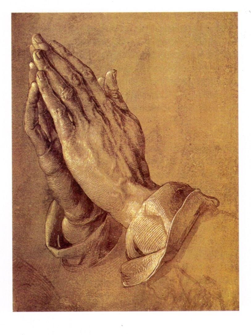 Aile içinde dua Pek çok evde ve bir çok tapınış resminde ressam Dürer in meşhur dua eden eller resmini görürüz. Bunlar yıpranmış ellerdir.