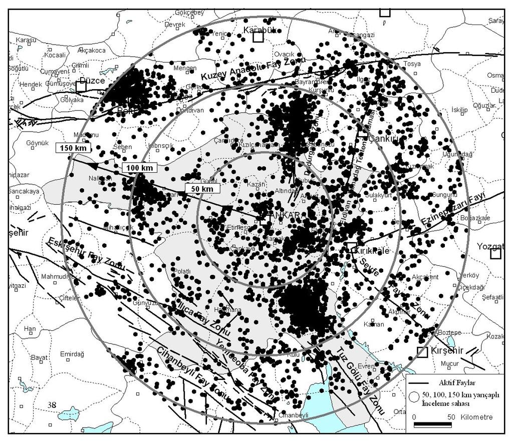 Özmen 27 Şekil 2. Bölgede meydana gelmiş depremlerin dağılımı Figure 2. Spatial distribution of earthquakes in the region yorumlamışlardır.