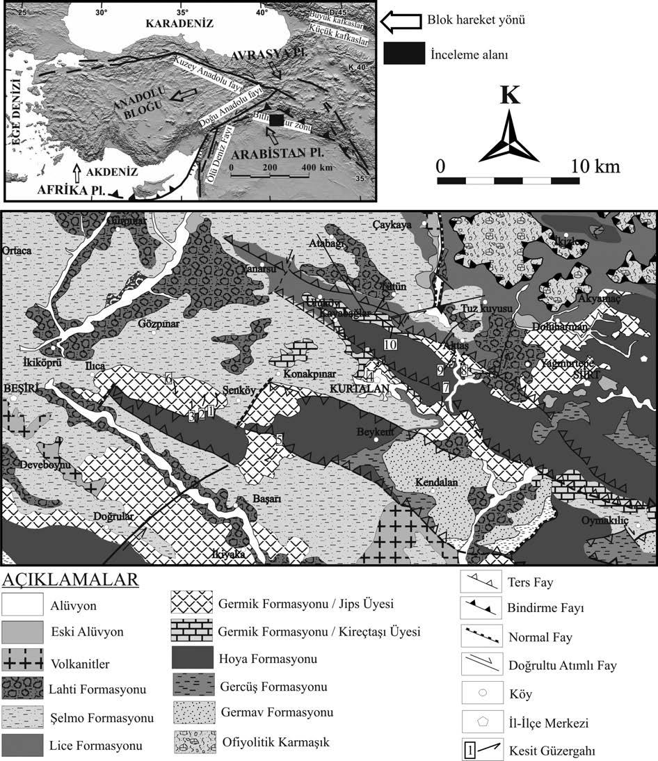 4 Yerbilimleri Şekil 1. Çalışma alanının jeolojik haritası (Yeşilova and Helvacı, 2012). Figure 1. Geology map of the study area (Yeşilova and Helvacı, 2012).