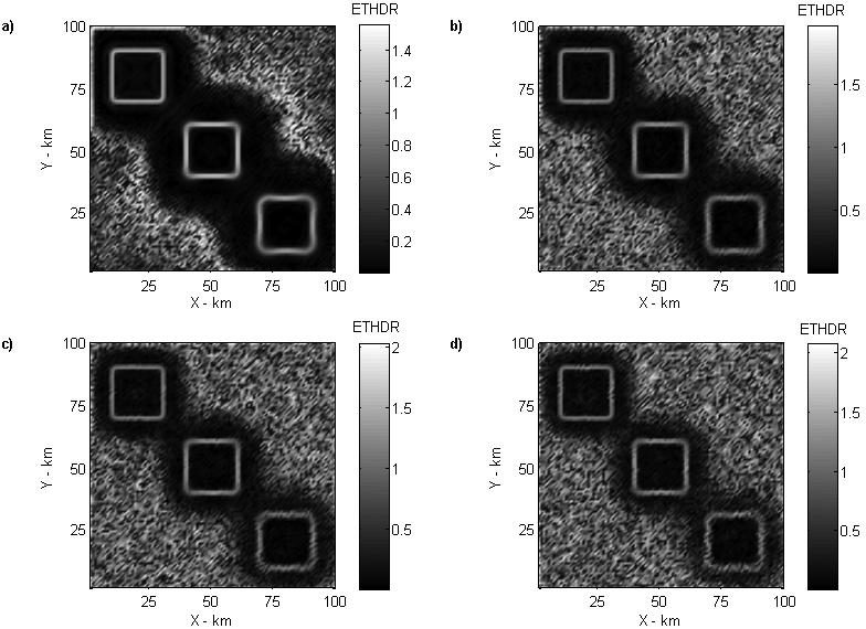 Arısoy ve Dikmen 79 Figure 4. A comparison of different amounts of noise effects on the ETHDR responses. (a) ETHDR image map of magnetic data in Figure 1a.