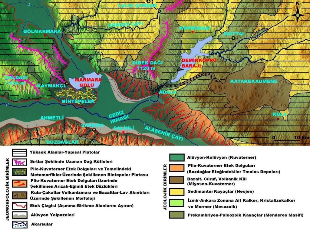 222 Marmara Gölü nün Paleocoğrafyası ve Tunç Çağı ndan Günümüze Jeoarkeolojik Değerlendirmeler sondajlarda, Gediz ve kollarının taşıdığı sedimanları ve özellikle Bazalt çakıllarını içeren dolgulara