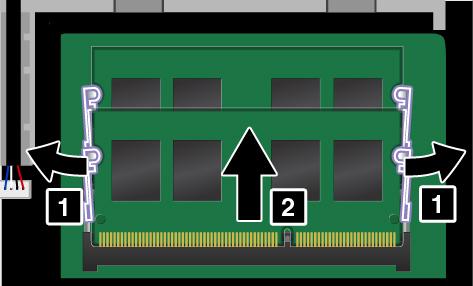 7. Yeni bellek modülünün girintili ucunu bellek yuvasının temas kısmına doğru yerleştirin. Ardından, bellek modülünü yuvaya yaklaşık 20 derecelik 1 bir açıyla yerleştirin.