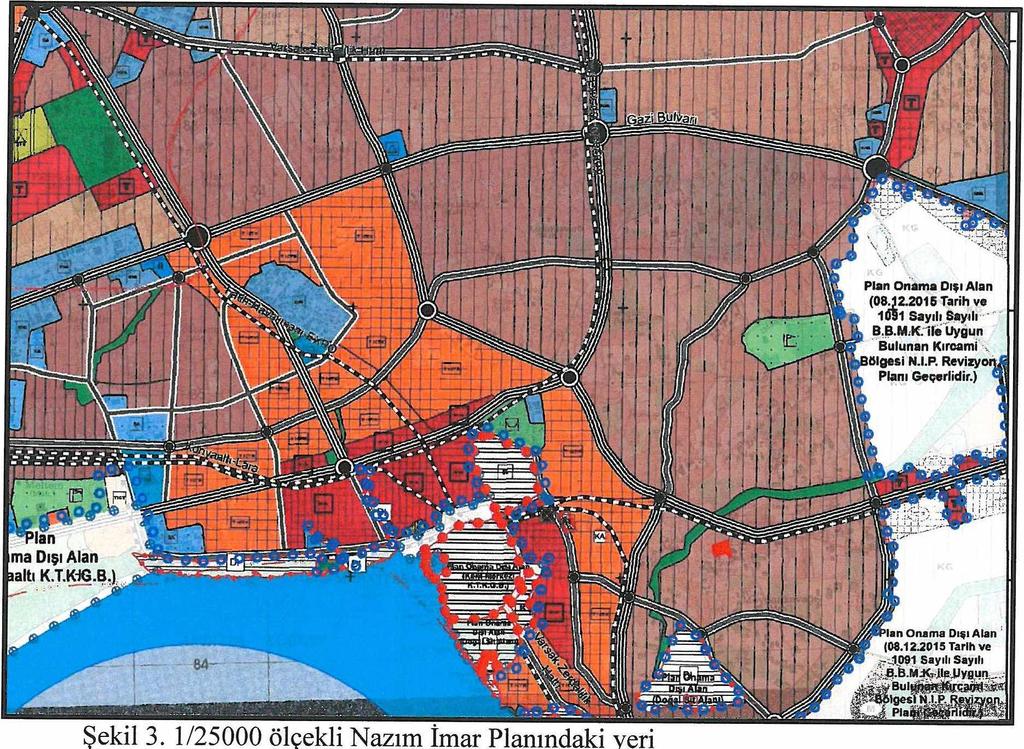 4. ÜST ÖLÇEKLİ PLAN KARARLARI 4.1. NAZIM İMAR PLANLARI Plan değişikliği alanı, 1/25.000 ölçekli Antalya Nazım İmar Planında Yerleşik Konut Alanı lejantında kalmaktadır.