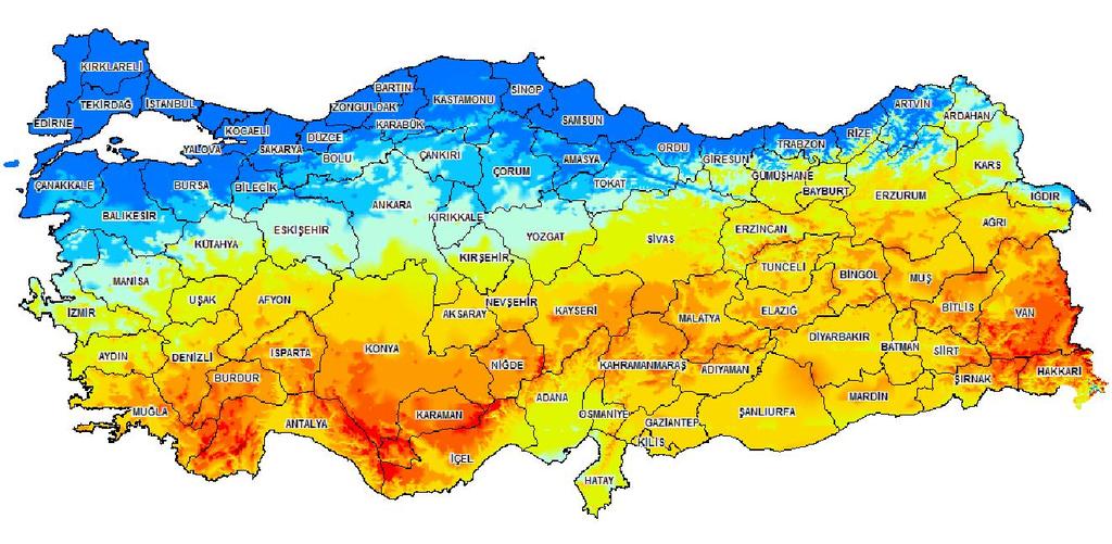 Şekil 4.1 : Türkiye toplam güneş ışınımı [73]. Şekil 4.2 : Türkiye'nin güneş enerjisi potansiyeli [72]. Son olarak Şekil 4.
