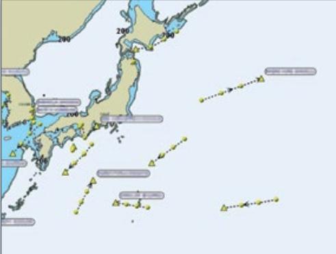 Şekil 9 da 2011 Japonya Tōhoku depremi ve Tsunami oluşumu esnasında bölgedeki gemiler görülmektedir [EMSA,Vessel Tracking Globally An insight into the value of LRIT, 2013].