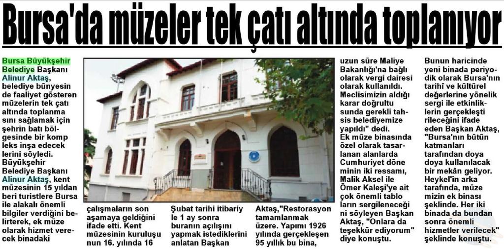 BURSA DA MÜZELER TEK ÇATI ALTINDA TOPLANIYOR Yayın Adı : Gemlik