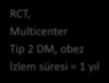 RCT, Multicenter Tip 2 DM, obez İzlem süresi = 1 yıl ILI DSE Kilo kaybı % 8.