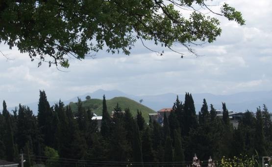 Foto. 4: Bergama içinde yükselen Hellenistik Dönem Yığma Tepe Tümülüsü nün X Tepe Tümülüsü nden görünümü Dünya Miras alanı içinde yer alan toplam yedi tümülüsün her biri Kale Tepesi nden bakıldığında