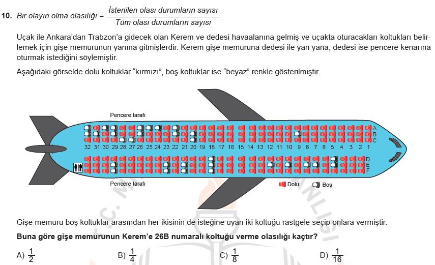 Pencere kenarı boş olup, buna bitişik koltuğu da boş olan koltukları sayalım.