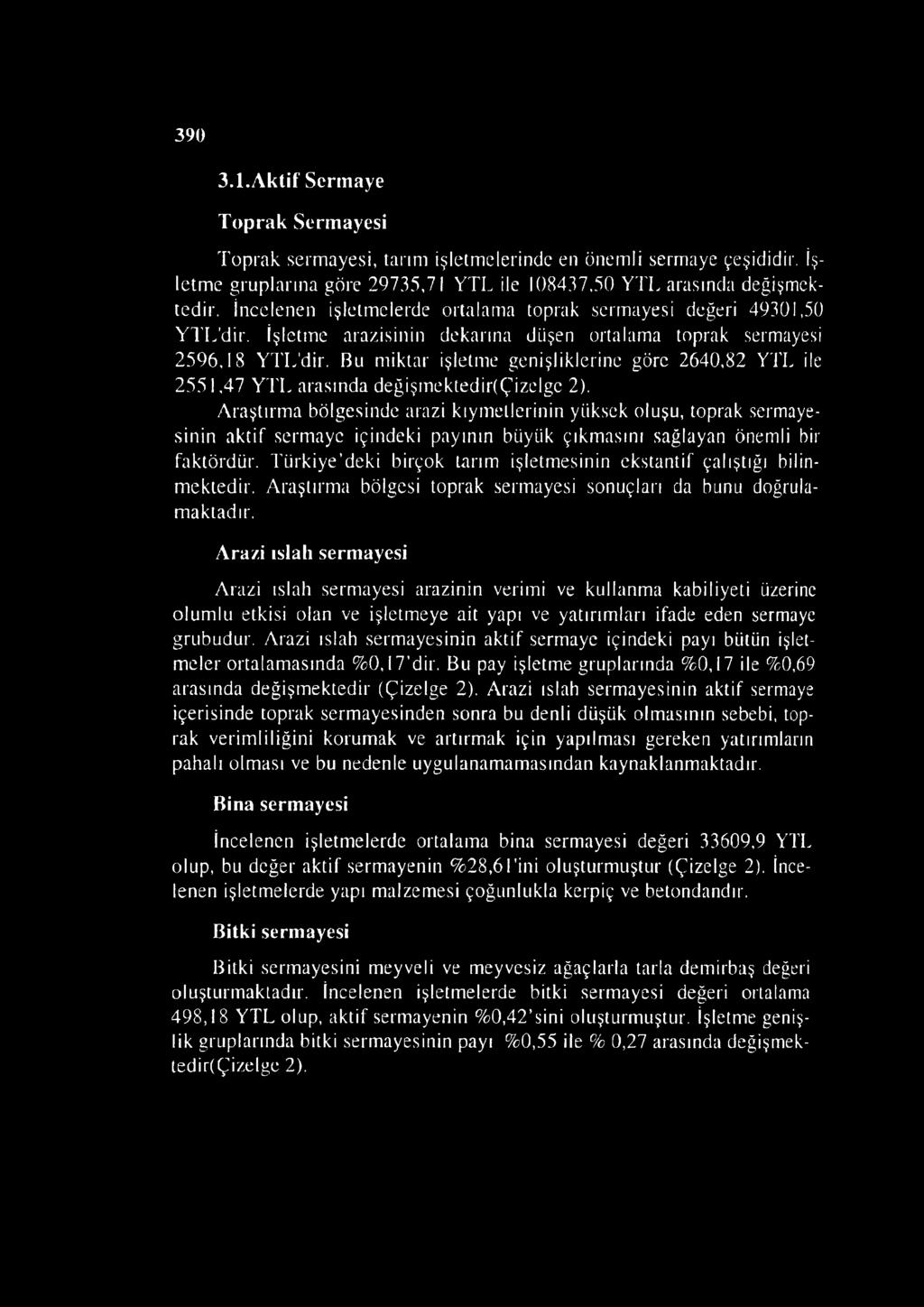 Bu miktar işletme genişliklerine göre 2640,82 YTL ile 2551,47 YTL arasında değişmektedir(çizelgc 2).