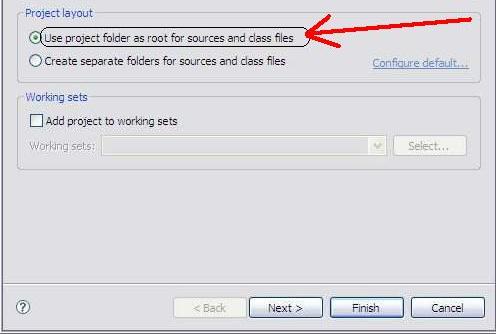 Project Layout kısmında ilk seçenek olan Use project folder as root for sources