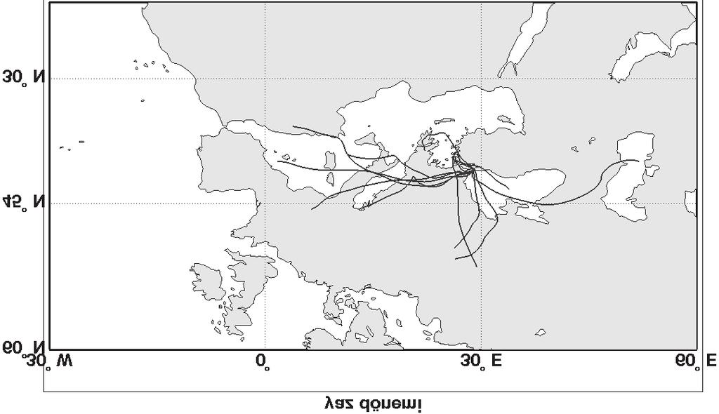 Ýstanbul'a Uzun Mesafeli Atmosferik Taþýným Etkilerinin... Þekil 7. 2008 yýlý Kýþ dönemi geri yörüngeleri Þekil 6.