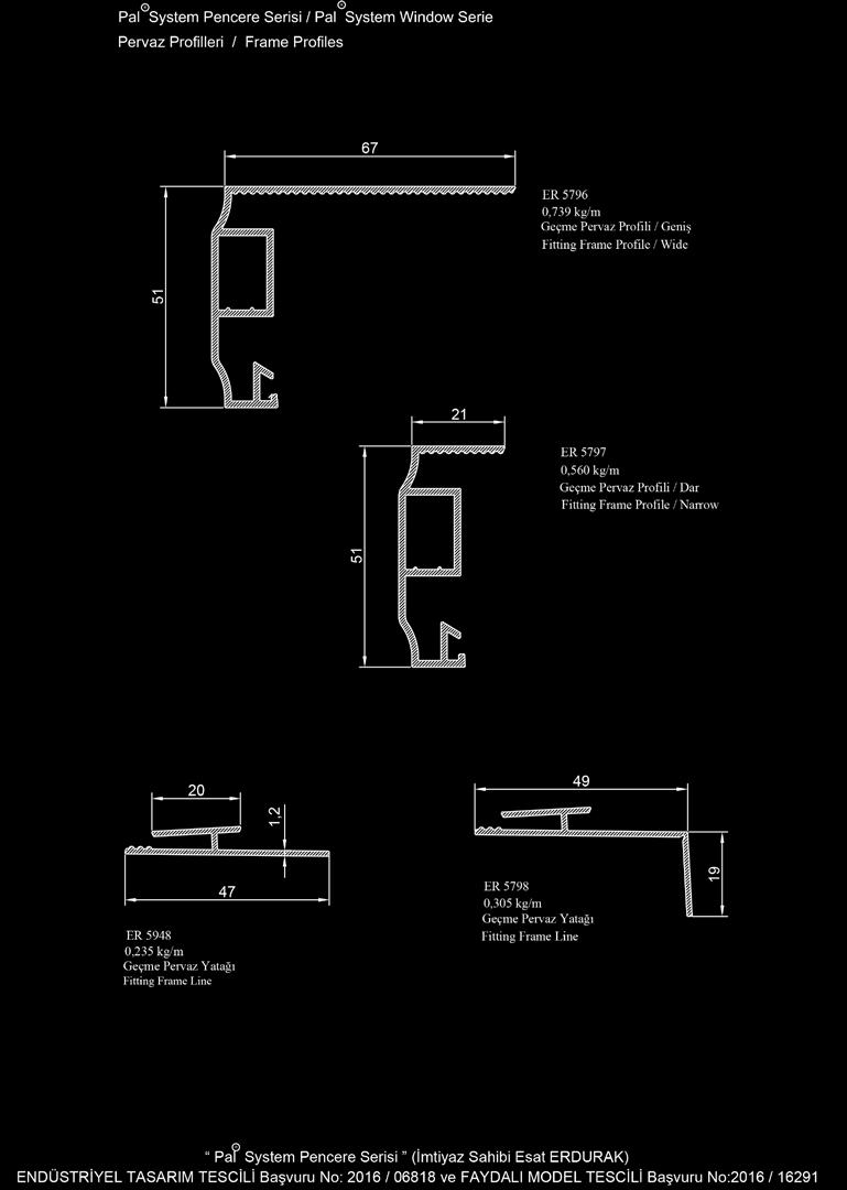 Pal System PENCERE SERİSİ / Pal System WINDOW SERIE PERVAZ PROFİLLERİ/ FRAME PROFILES PAL System Pencere Serisi (İmtiyaz