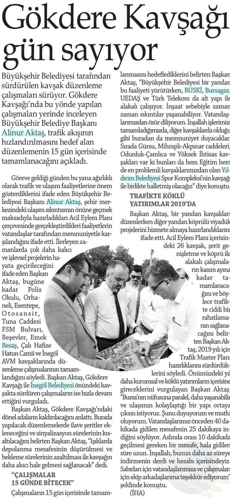 GÖKDERE KAVSAGI GÜN SAYIYOR Yayın Adı : Sehir Gazetesi (Bursa)