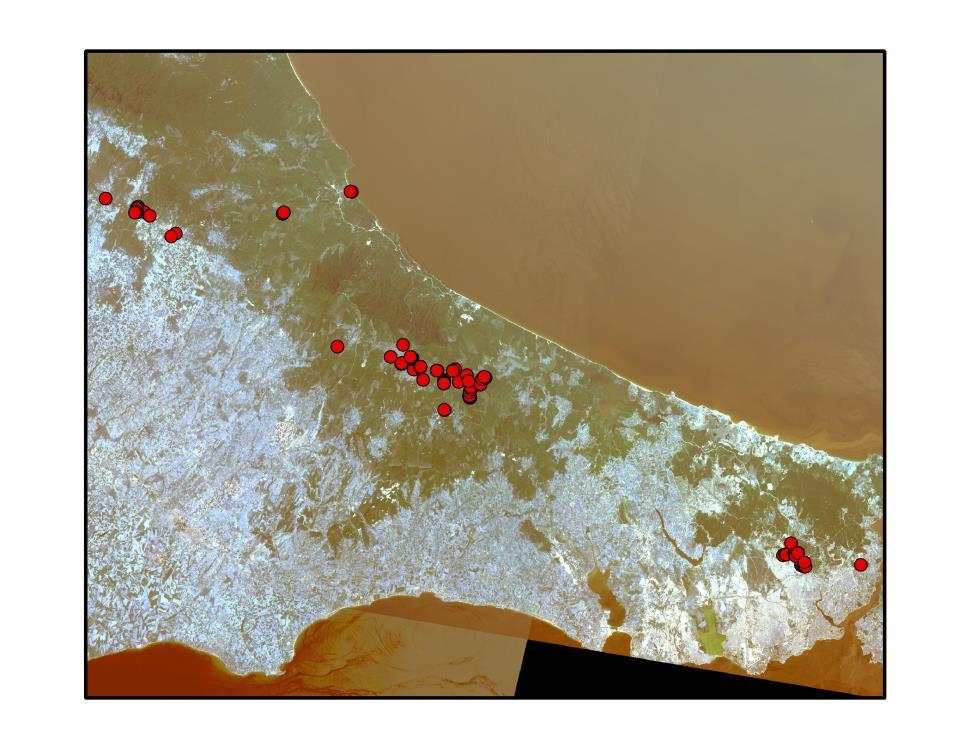 452 Çalışma alanının iskeletini oluşturan Kırklareli ve İstanbul şehirleri arasındaki su isale hattı, GPS noktalarının, LANDSAT 7 ETM görüntüsü üzerine atılmasıyla gösterilmeye çalışılmıştır (Şekil