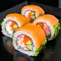 wasabi, tobiko, uçan balk yumurtas ve acl sos SAKE TERIYAKI ROLL ( en )