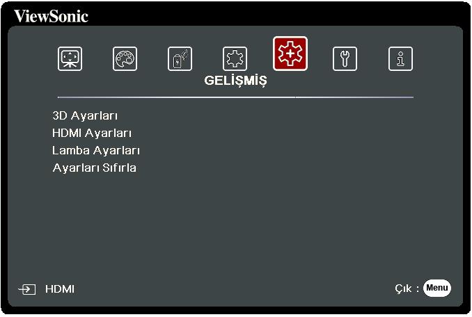 GELİŞMİŞ Menüsü 1. Ekrandan Kumanda (OSD) Menüsünü görüntülemek için Menu (Menü) düğmesine basın. 2. / düğmesine basarak GELİŞMİŞ menüsünü seçin.