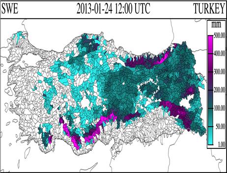 Her bir alt havzada son 24 ve 96 saatlik kümülatif kar erime miktarıdır.