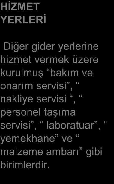 YARDIMCI ÜRETİM YERLERİ Esas üretim yerlerinin ve diğer birimlerin faaliyetlerini