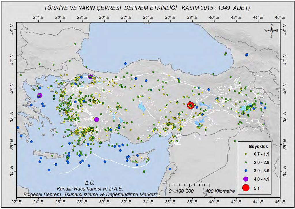 KASIM AYI TÜRKİYE ve YAKIN ÇEVRESİNDE MEYDANA GELMİŞ DEPREMLER 2015 yılı Kasım ayı içerisinde