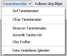 - Raporlamalar: Şekil 4 dede gösterildiği üzere cihaz üzerinde okutulan istasyon, sicil, olay kodu tanımları ve zamanlarını satır bazlı alabileceğiniz rapor menüsü.