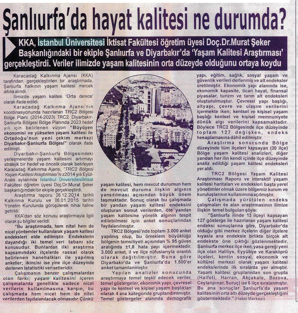 SANLIURFA HALKININ - YASAM KALITESI ORTA DÜZEYDE Yayın Adı : Hizmet (Sanlıurfa)