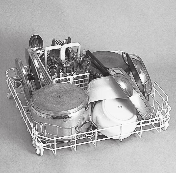 Alt sepetin kullanılmas Alt sepet (Şekil 5) l Tencereler, fırın kapları, büyük çorba kaseleri, salata çanakları, kapaklar, servis tabakları, düz tabaklar, çukur tabaklar ve kepçeler alt sepete
