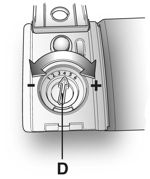 . DOLU BOŞ Koyu renk Açık renk Parlatıcının 1 ile 6 arasında ayarlanması Düzenleyici (D) kapağın altında yer alır ve bir bozuk para yardımıyla döndürülebilir.