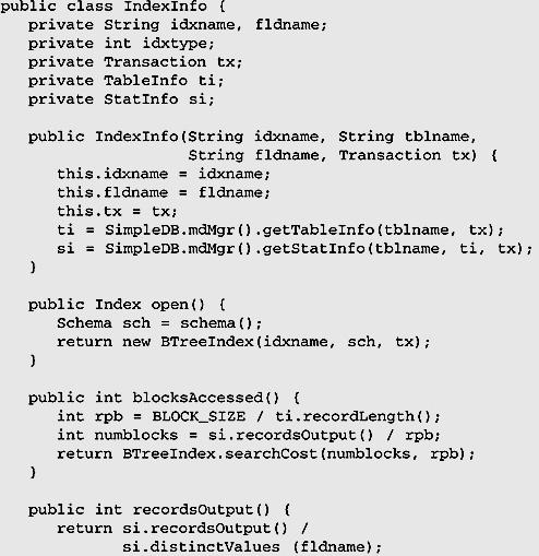 IndexMgr-IndexInfo gerçeklenmesi public int blocksaccessed() { TableInfo