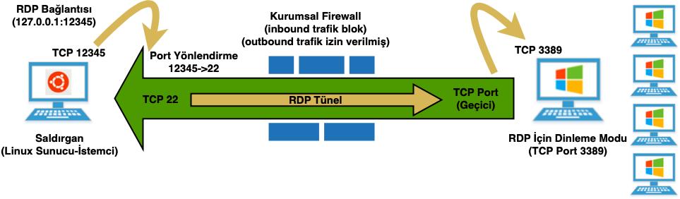 SSH protokolü varsayılan olarak TCP Port 22 üzerinde çalışır ve çoğu IT sürecinde kaynak ve hedef arasında şifreli (encrypted) bir bağlantı oluşturarak, hedef sistem üzerinde çeşitli sistem komutları