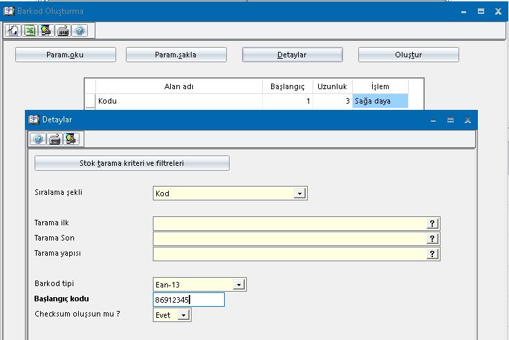 Stok Barkodlarının Oluşturulması vb.
