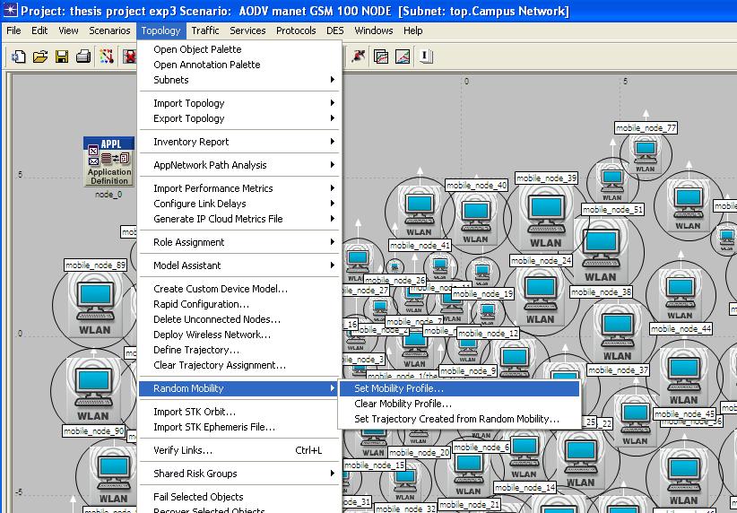 Figure 5.11 Assignment of Mobile Profile for Nodes in the Network Figure 5.11 shows the settings of the mobility profile. All mobile nodes will have an automatic mobile profile.