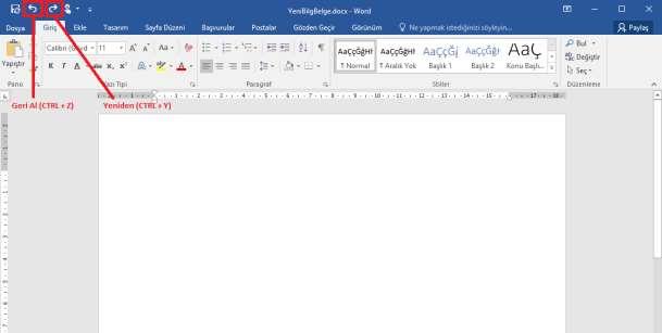 Geri Al ve Yeniden Komutları (I) Word ile yaptığınız tüm yazım, düzenleme ve biçimlendirme işlemleri hafızaya alınır ve gerektiğinde belli bir noktaya geriye dönülebilir.