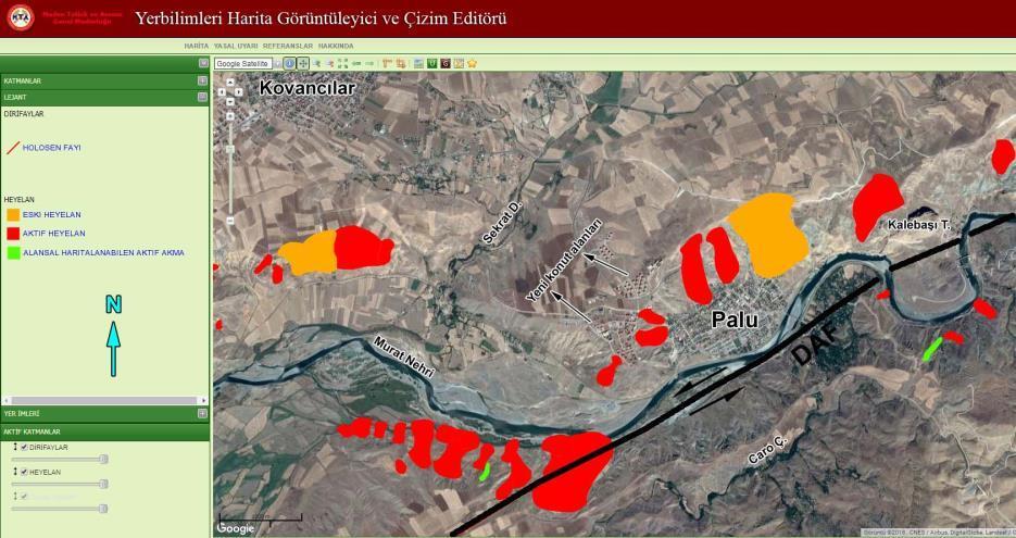 Fırat Üniversitesi Harput Uygulama ve Araştırma Merkezi 325 Uluslararası Palu Sempozyumu Bildiriler Kitabı Aşağıda Şekil 7 de MTA verilerine göre Palu yeni konut alanlarından olan Kalekent ve