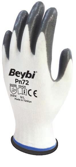 Pn 72 Yarı Nitril Kaplı Örgü Polyester Eldiven 1/2 Nitrile Coated Seamless Glove Genel işler, otomotiv ve makine, montaj, bakım, bahçe, depolama, yükleme, paketleme ve ambalajlama gibi işler için