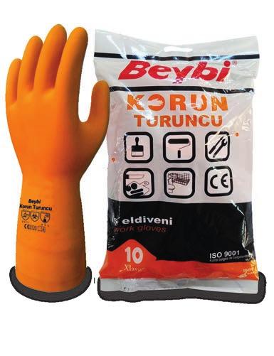 KORUN TURUNCU Yüksek Performanslı Endüstriyel Lateks Eldiven Premium Strong Industrial Latex Glove İnşaat sektörü, tuğla briket imalatı, boya, gıda sektörü gibi alanlarda genel amaçlı işler için