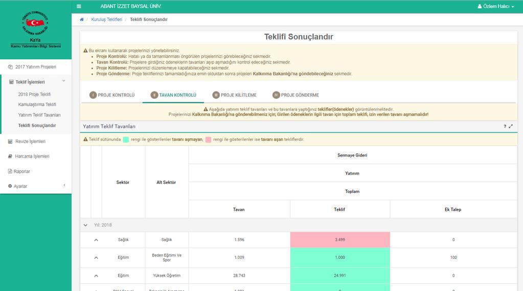 2.3.4.3. Proje Kilitleme Sekmesi Kuruluş admin yetkili kullanıcının kuruluş teklif veri girişlerini kilitleyip tekrar açabileceği