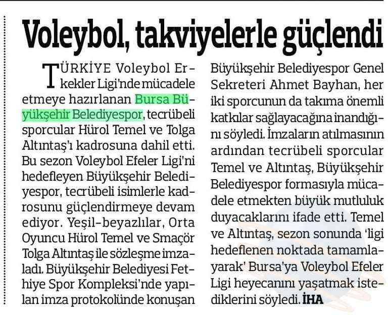 VOLEYBOL, TAKVIYELERLE GÜÇLENDI Yayın Adı : Anadolu Periyod :