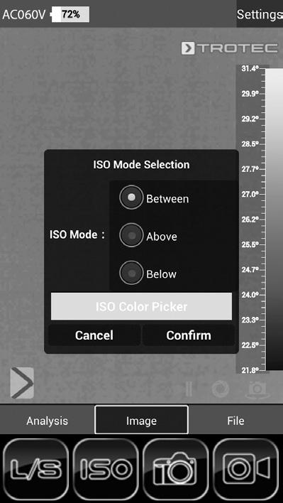 ISO modunun ayarlanması İzotermler, aynı sıcaklıktaki renklerdir.