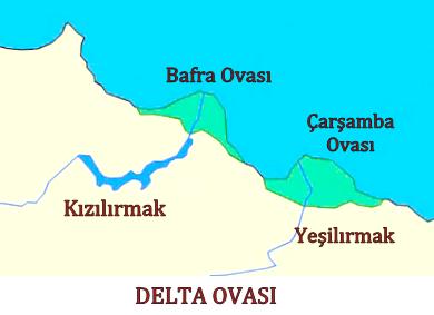 3.Delta Ovaları: Akarsuların taşıdıkları malzemeleri, deniz içerisinde biriktirmesi sonucu, üçgene benzeyen düzlükler meydana gelir.