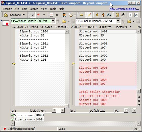 31 Resim 1 Kıyaslama aracı iki dosya arasındaki farklılığı kırmızı alan içinde göstermektedir. Versiyon Kontrolü Nedir? Şema 8 de yer alan yapı ilkel bir versiyon kontrol sistemidir.